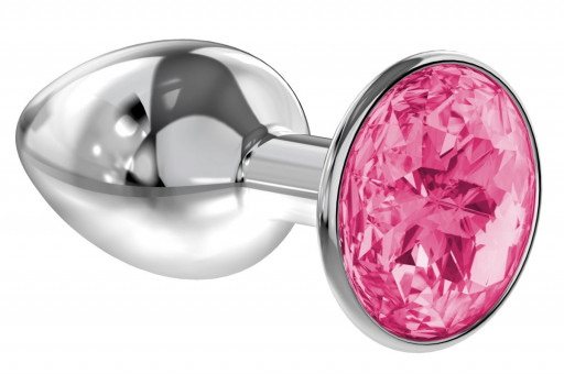 Малая серебристая анальная пробка Diamond Pink Sparkle Small с розовым кристаллом - 7 см., Lola toys