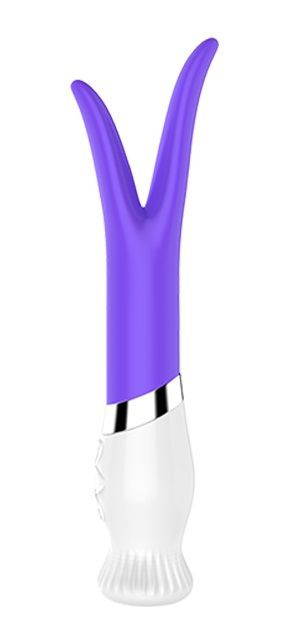 Фиолетовый вибратор-ротатор с раздвоенным кончиком LILY - 18 см. Фиолетовый вибратор-ротатор с раздвоенным кончиком LILY - 18 см.