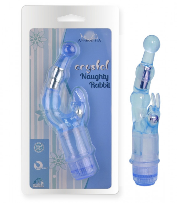 Голубой вибростимулятор  Crystal Stimulator-Naughty Rabbit - 20 см., Howells
