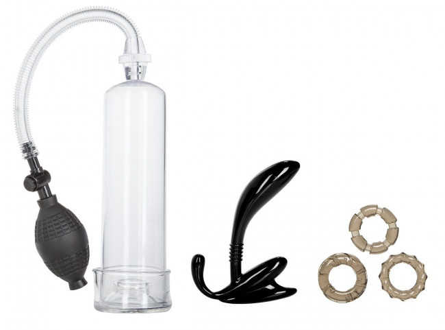 Мужской набор для любовных игр HIS ESSENTIAL PUMP KIT: анальный массажер, помпа, кольца на пенис, California Exotic Novelties