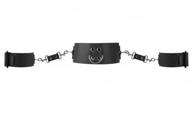 Чёрный ошейник с наручниками Collar with Cuffs, Shots Media BV Чёрный ошейник с наручниками Collar with Cuffs, Shots Media BV