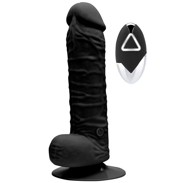 Чёрный реалистик на присоске и с пультом ДУ PURRFECT SILICONE DELUXE REMOTE VIBE 7IN - 18 см., Dream Toys