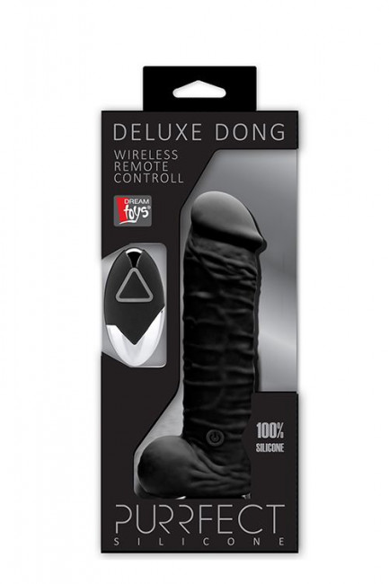 Чёрный реалистик на присоске и с пультом ДУ PURRFECT SILICONE DELUXE REMOTE VIBE 7IN - 18 см., Dream Toys