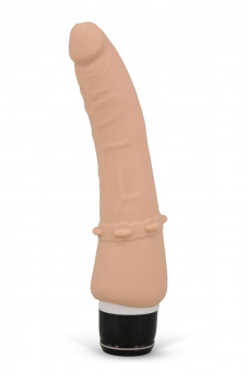 Телесный вибромассажёр с юбочкой шипов Classic Smooth Vibrator Nude - 16,5 см., Seven Creations