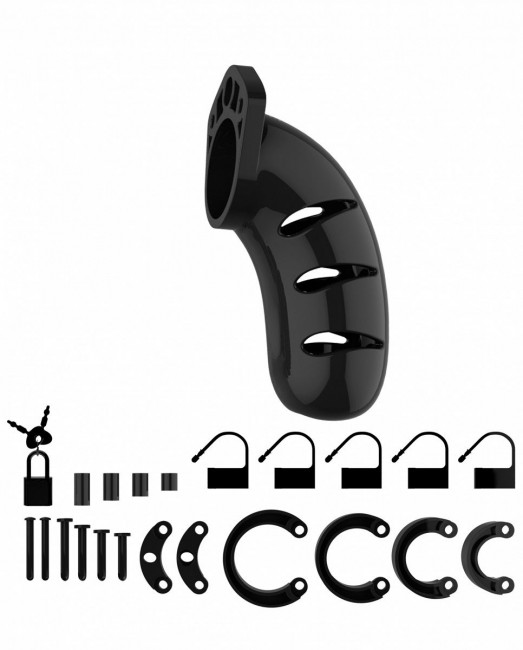 Чёрный мужской пояс верности Model 03 Chastity 4.5" Cock Cage, Shots Media BV