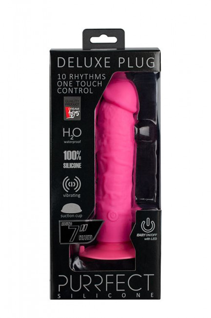 Розовый вибратор-реалистик на присоске PURRFECT SILICONE ONE TOUCH - 20 см., Dream Toys