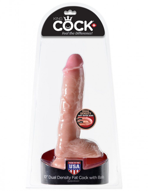 Телесный фаллоимитатор с мошонкой Dual Density 10" Fat Cock with Balls - 25,4 см., Pipedream