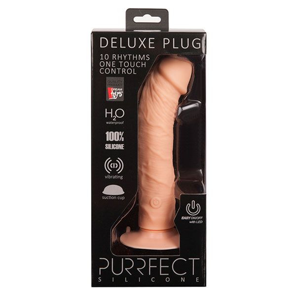 Телесный вибратор на присоске PURRFECT SILICONE ONE TOUCH - 20,5 см., Dream Toys