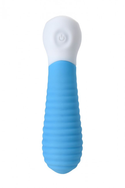 Голубой мини-вибратор S-HANDE MINI 2 с ребрами - 11,8 см., S-HANDE