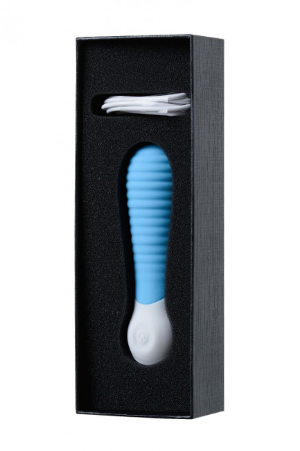 Голубой мини-вибратор S-HANDE MINI 2 с ребрами - 11,8 см., S-HANDE