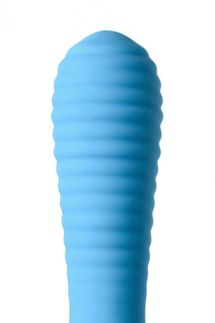 Голубой мини-вибратор S-HANDE MINI 2 с ребрами - 11,8 см., S-HANDE