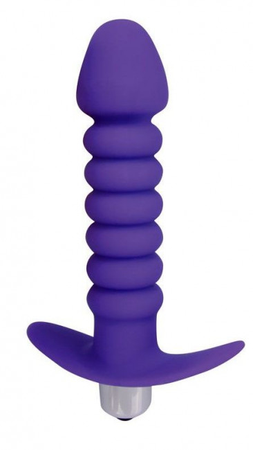 Фиолетовая анальная вибровтулка-елочка с ограничителем - 11,5 см., Bior toys