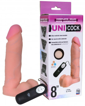Фаллическая насадка Харнесс UNICOCK 8" с вибрацией - 20 см., LOVETOY (А-Полимер)