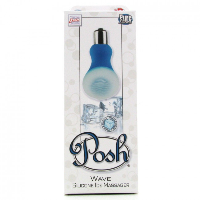 Голубой мини-вибратор Posh Silicone Ice Massager Wave со съемной насадкой для заморозки, California Exotic Novelties