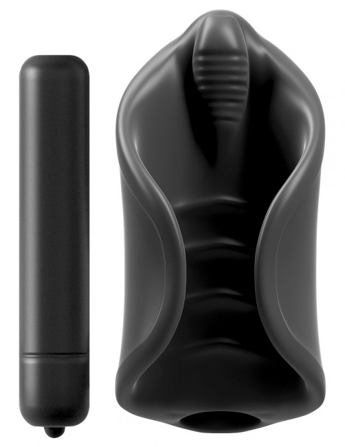 Чёрный мастурбатор Vibrating Silicone Stimulator с вибрацией, Pipedream