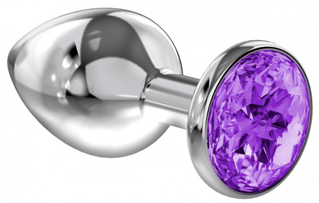 Малая серебристая анальная пробка Diamond Purple Sparkle Small с фиолетовым кристаллом - 7 см., Lola toys