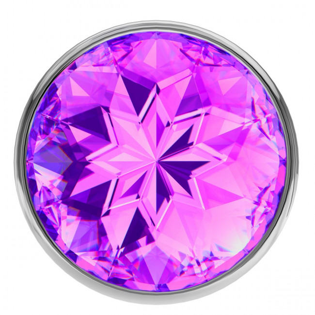 Малая серебристая анальная пробка Diamond Purple Sparkle Small с фиолетовым кристаллом - 7 см., Lola toys