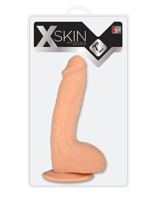 Телесный фаллоимитатор на присоске XSKIN 7 TPR DONG FLESH - 18 см., Dream Toys