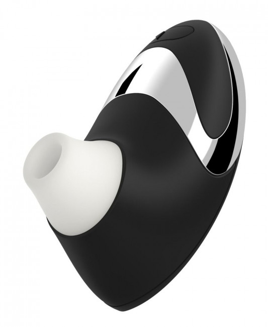 Чёрный бесконтактный стимулятор с хромированной вставкой Womanizer W500 Black Chrome, Womanizer