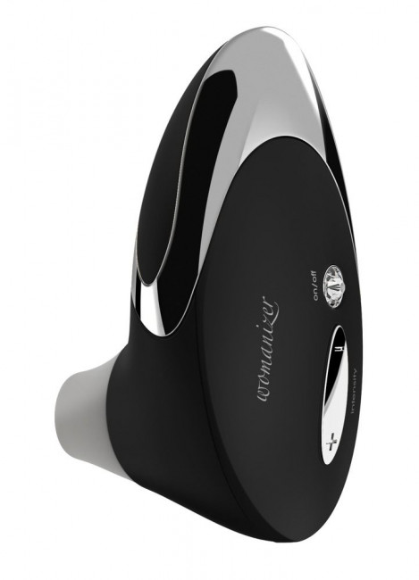 Чёрный бесконтактный стимулятор с хромированной вставкой Womanizer W500 Black Chrome, Womanizer