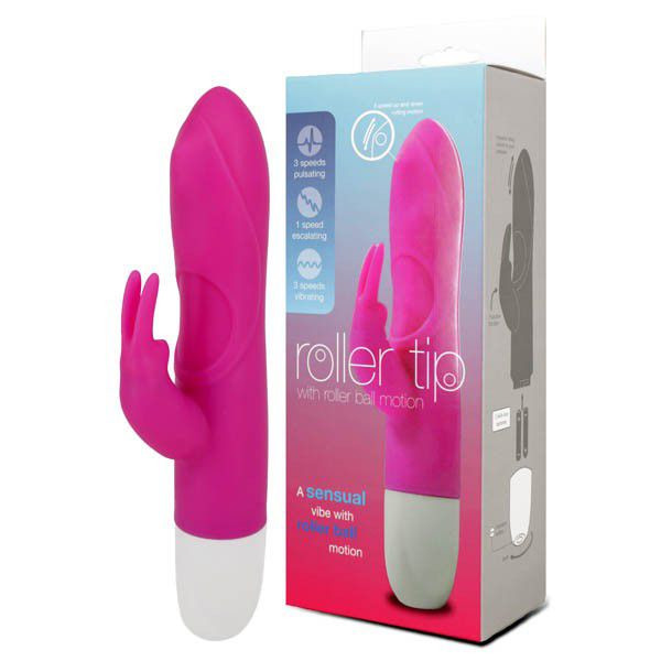 Розовый вибромассажер с клиторальным стимулятором ROLLER TIP WITH ROLLER BALL MOVEMENT - 14 см., Seven Creations