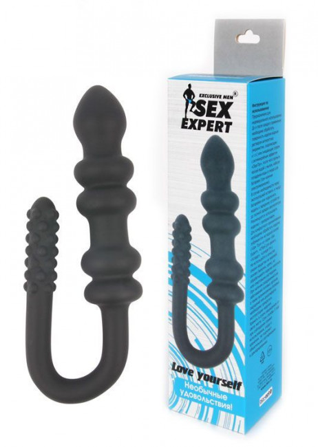 Чёрный стимулятор с различным рельефом Sex Expert, Bior toys