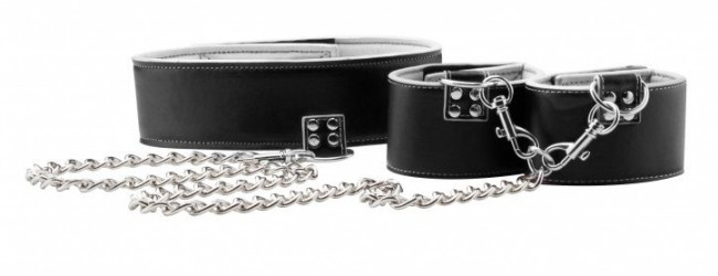 Чёрно-белый двусторонний ошейник с наручниками Reversible Collar and Wrist Cuffs, Shots Media BV