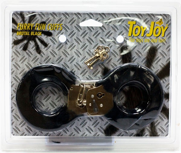 Меховые черные наручники с ключами, Toy Joy