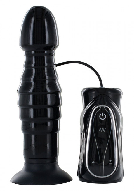 Чёрный анальный стимулятор с вибрацией THRUSTING BLACK - 17,5 см., Seven Creations