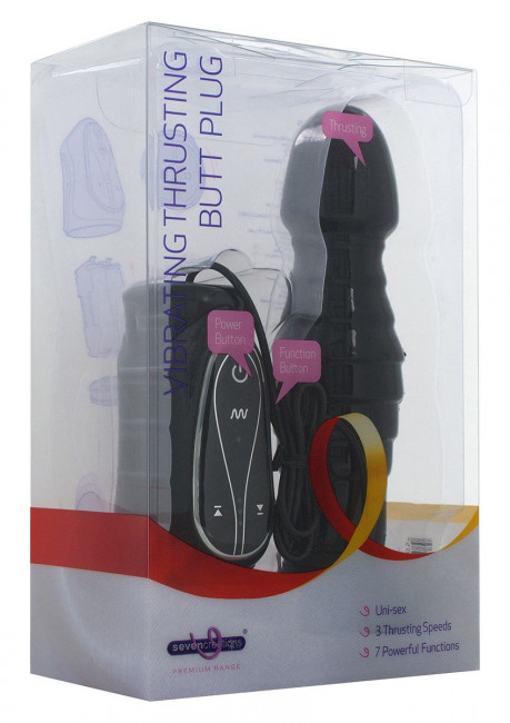 Чёрный анальный стимулятор с вибрацией THRUSTING BLACK - 17,5 см., Seven Creations