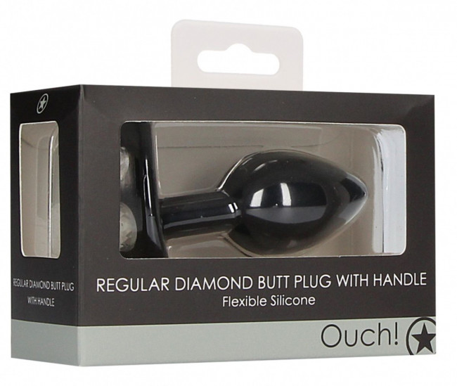 Черная анальная пробка Diamond Butt Plug With Handle - 8,6 см. Черная анальная пробка Diamond Butt Plug With Handle - 8,6 см.