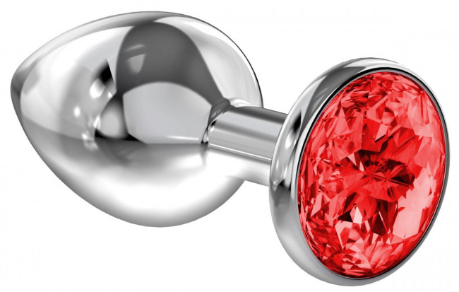 Большая серебристая анальная пробка Diamond Red Sparkle Large с красным кристаллом - 8 см., Lola toys Большая серебристая анальная пробка Diamond Red Sparkle Large с красным кристаллом - 8 см., Lola toys