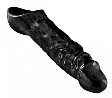 Чёрная увеличивающая насадка на член Mamba Cock Sheath Packaged - 16,5 см., XR Brands
