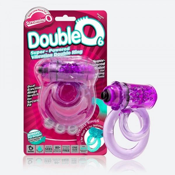 Фиолетовое двойное виброкольцо со стимулятором клитора Doubleo 6, Screaming O