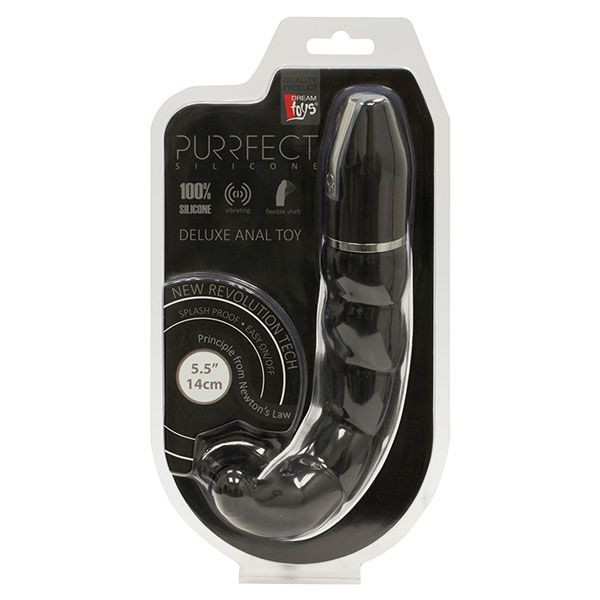 Чёрный анальный стимулятор с вибрацией PURRFECT SILICONE DELUXE 5.5INCH - 14 см., Dream Toys