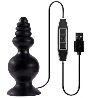 Чёрная фигурная пробка с вибрацией, работающая от USB, MENZSTUFF SPINDLE 10FUNCTION BUTT PLUG, Dream Toys