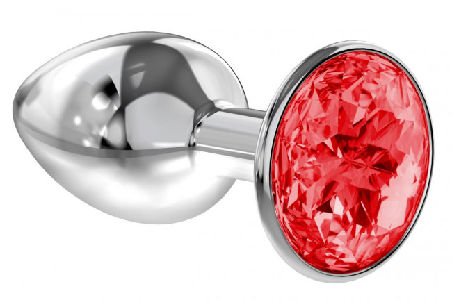 Малая серебристая анальная пробка Diamond Red Sparkle Small с красным кристаллом - 7 см., Lola toys