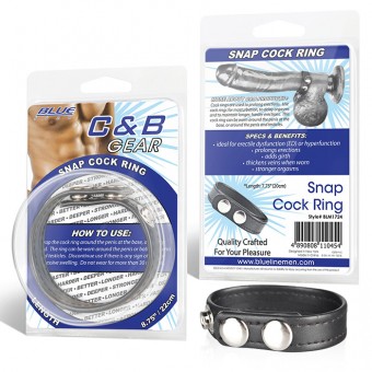 Кольцо на пенис из искусственной кожи на клепках SNAP COCK RING, BlueLine