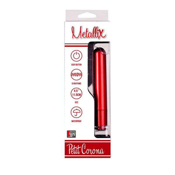 Красный гладкий вибратор METALLIX PETIT CORONA SMOOTH VIBRATOR - 11,5 см., Dream Toys