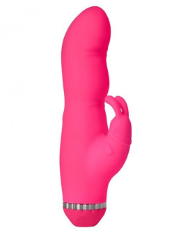 Розовый вибратор с клиторальным стимулятором PURRFECT SILICONE DELUXE DUOVIBE - 17,5 см., Dream Toys