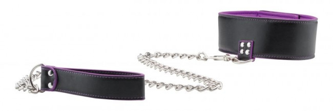 Чёрно-фиолетовый двусторонний ошейник с поводком Reversible Collar with Leash, Shots Media BV