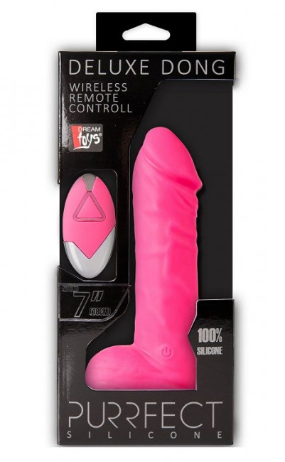 Розовый реалистик на присоске и с пультом ДУ PURRFECT SILICONE DELUXE REMOTE VIBE 7IN - 18 см., Dream Toys Розовый реалистик на присоске и с пультом ДУ PURRFECT SILICONE DELUXE REMOTE VIBE 7IN - 18 см., Dream Toys