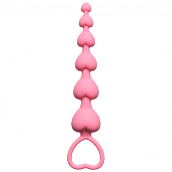 Розовая анальная цепочка Heart's Beads Pink - 18 см., Lola toys