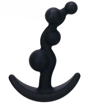Чёрный анальный стимулятор с шариками Smiling Butt Plug - 8,9 см., NMC