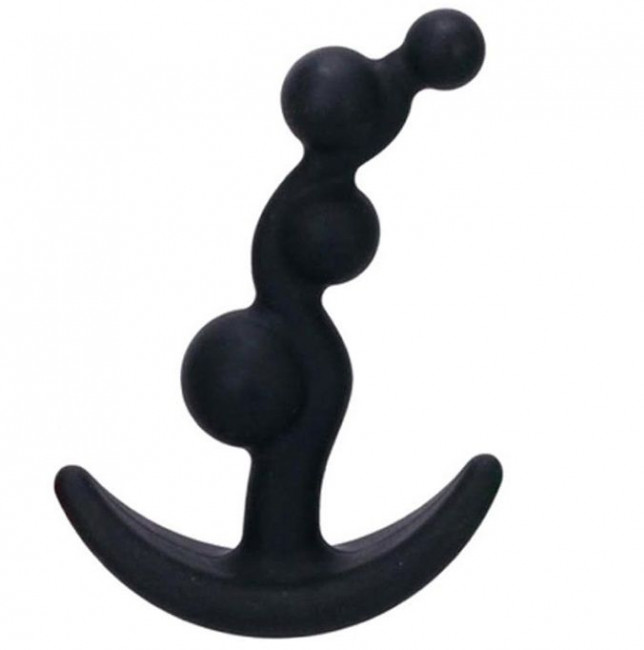 Чёрный анальный стимулятор с шариками Smiling Butt Plug - 8,9 см., NMC