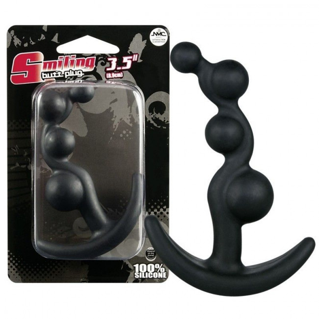 Чёрный анальный стимулятор с шариками Smiling Butt Plug - 8,9 см., NMC