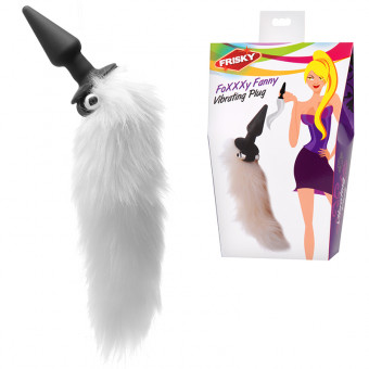 Анальный плуг с игривым пушистым хвостиком White Fox Tail Vibrating Butt Plug - 10 см., XR Brands
