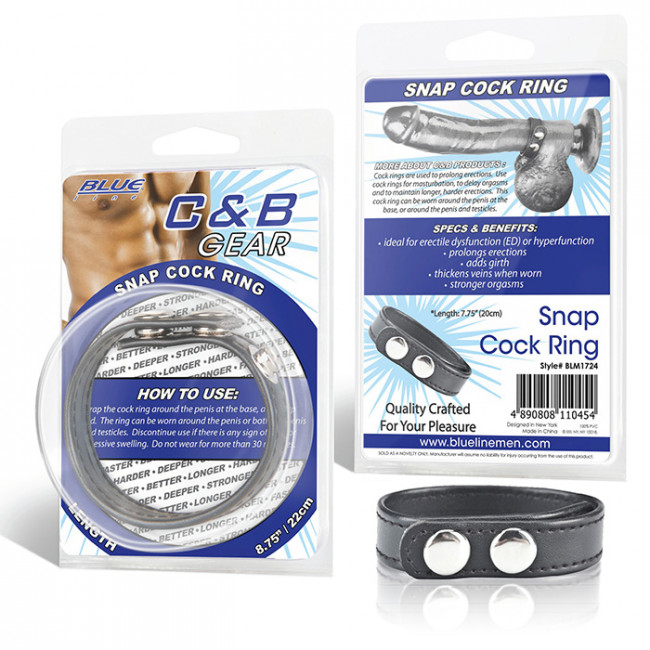 Кольцо на пенис SNAP COCK RING из искусственной кожи на клепках , BlueLine