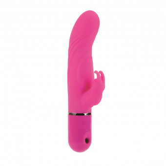 Розовый вибромассажер LIA DUAL LOVER 1 с клиторальным зайкой - 21 см., California Exotic Novelties
