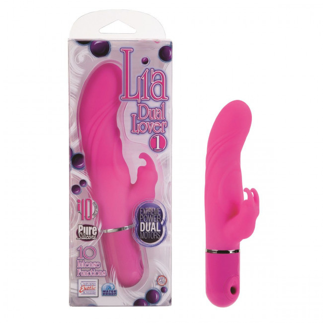 Розовый вибромассажер LIA DUAL LOVER 1 с клиторальным зайкой - 21 см., California Exotic Novelties